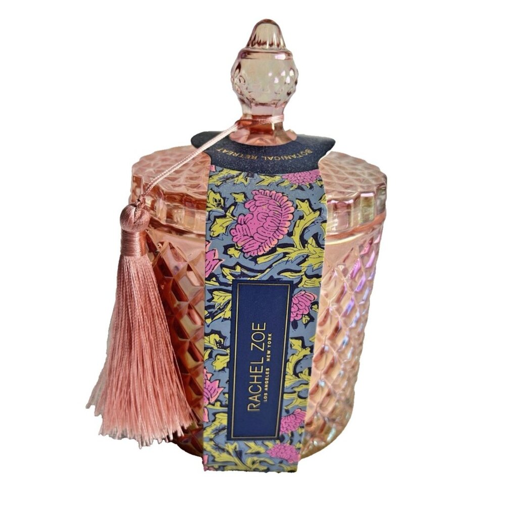 Rachel Zoe Candle "Botanical Retreat" Soy Blend 16 oz. Resuable Pink Jar Tassel